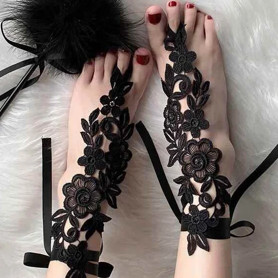 

women sexy bandage Foot Cover black white lace hollow lingerie accessories luxury black ankle chain high-end strap leg ring 2024