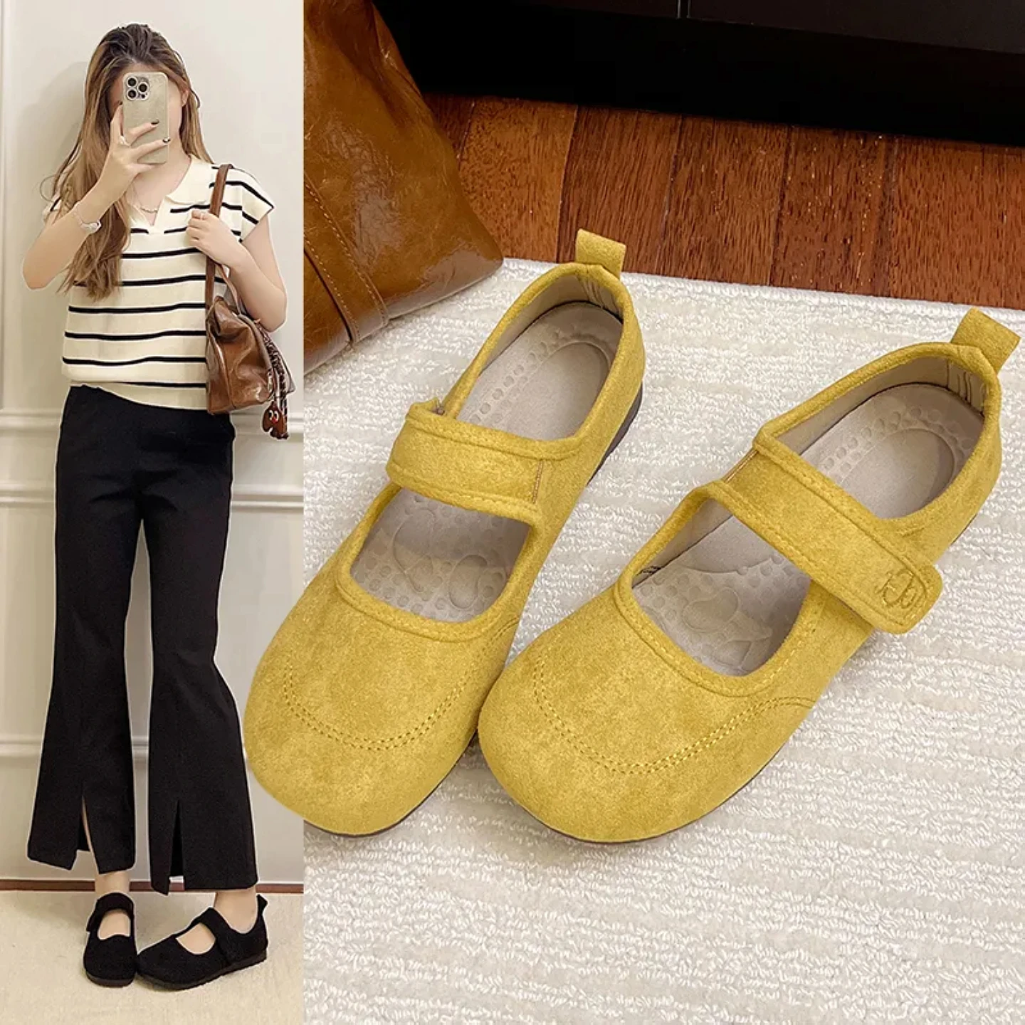 Spring Autumn 2026 Anti-Slip Soft Bottom Bean Paste Mary Jane Women's Shoes Convenient to Wear And off Stick Type Fashionable...