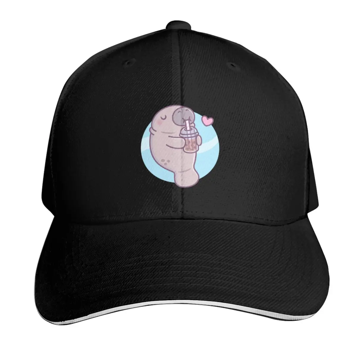 

Cute Manatee Loves Drinking Boba Tea Baseball Cap Sunscreen Big Size Hat Mens Tennis Women's