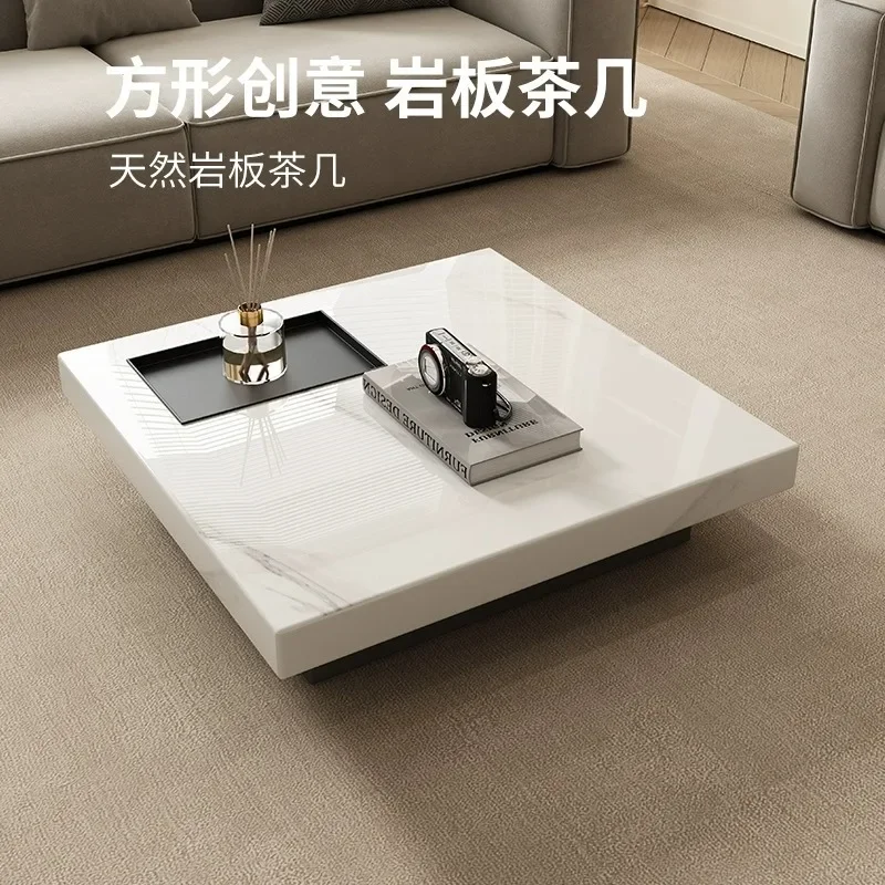 Minimalist rock slab coffee table, light luxury modern living room, household size apartment, simple square coffee table