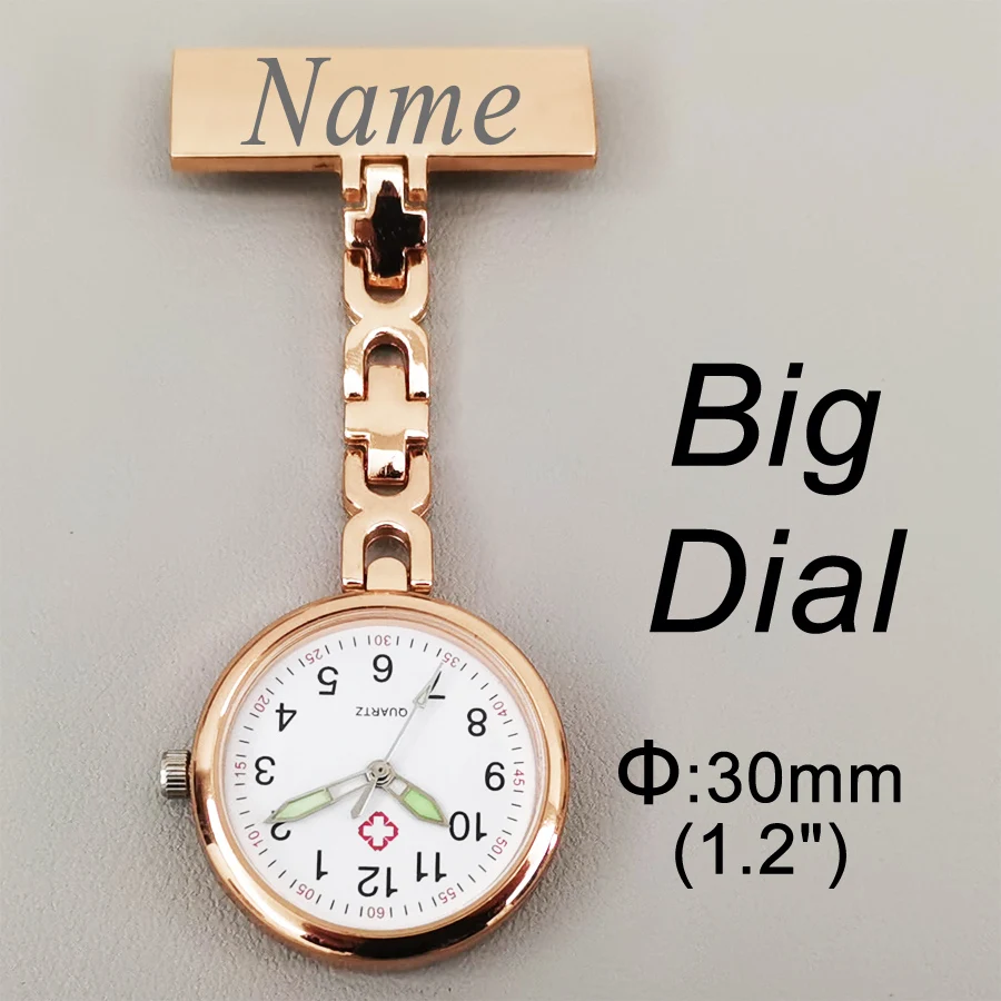 Personalized Your Name LOGO Engraved Pin Brooch Count Pluse Meter Dial Luminous Hand Doctor Clock Fob Nurse Pocket Watch