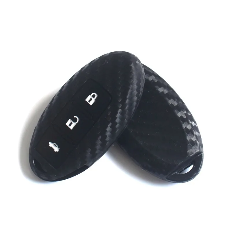 

Silicone Carbon Fiber Car Remote Key Case Cover Decoration Car Accessories For Nissan Frontier Sylphy X-Trail Qashqai