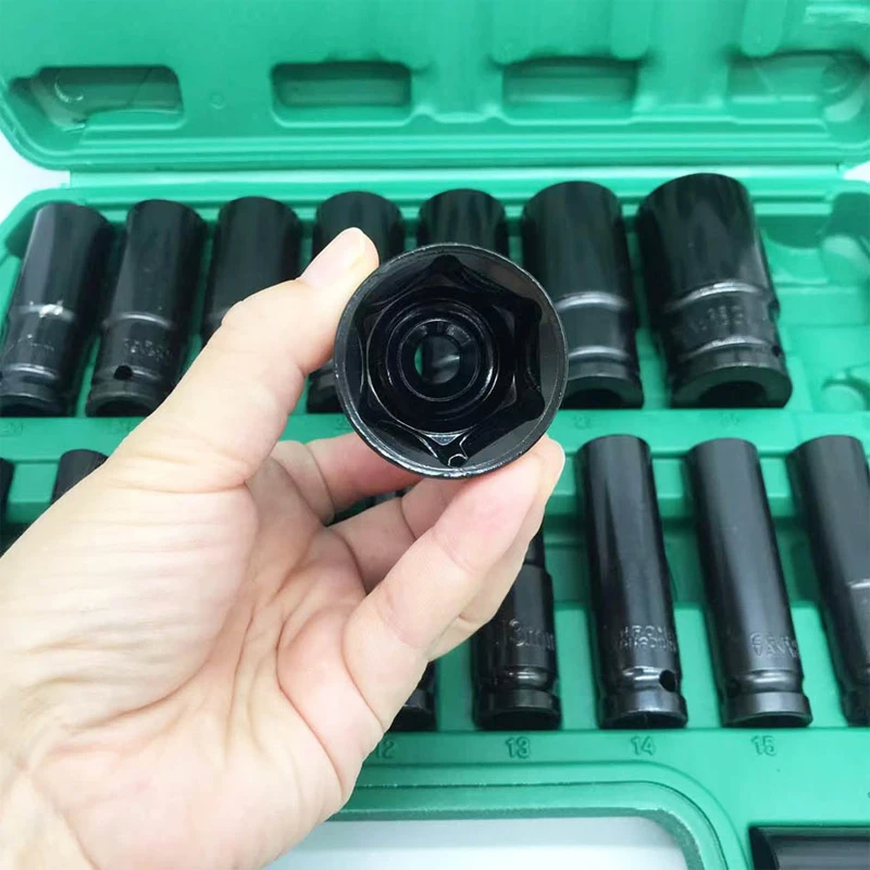 1/2 Inch 10/15/20Pcs Sleeve Combination Drive Extended Socket Hexagonal Impact Sleeve Set 8-32mm Torque for Auto Repair Tool