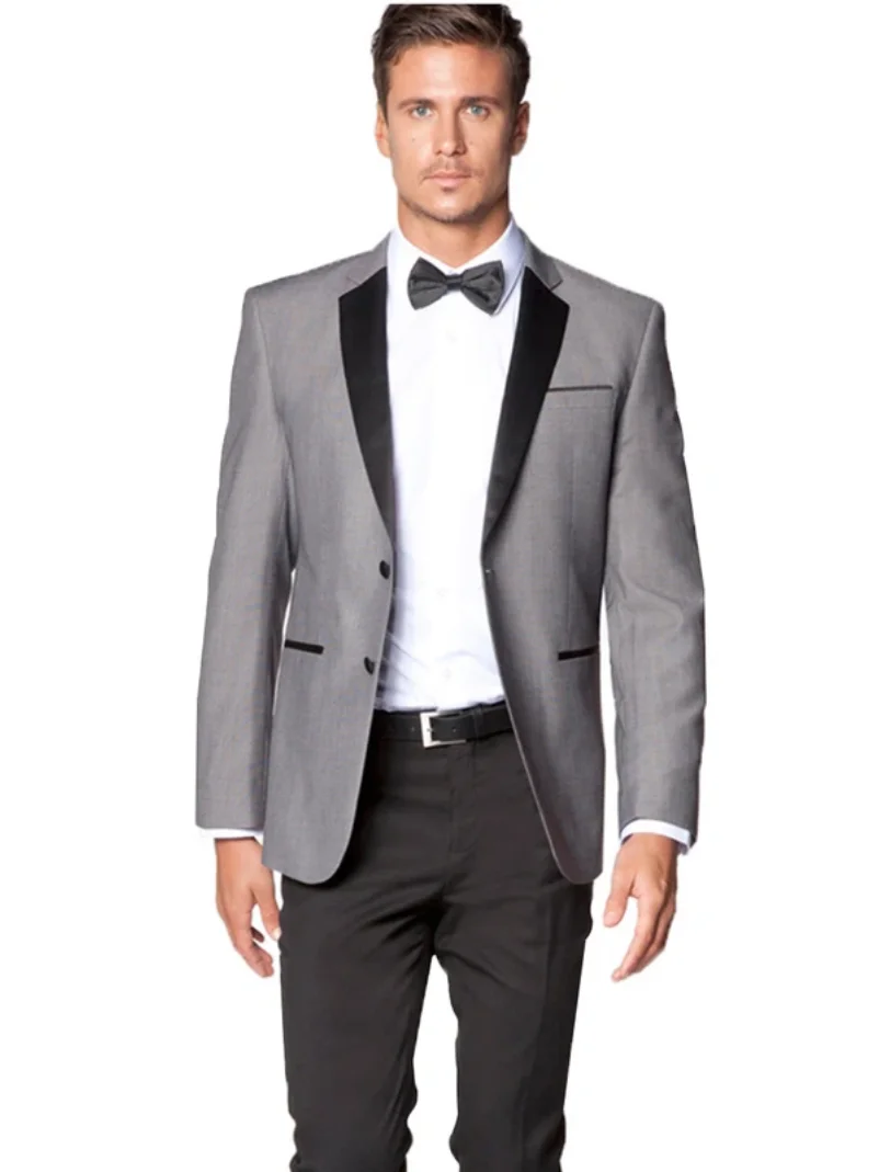

2 Pieces Light Gray Men's Two-Buttons Notch Laprl Blazer Designer Suits Solid Tuxedos Sets for Wedding Business Prom Party
