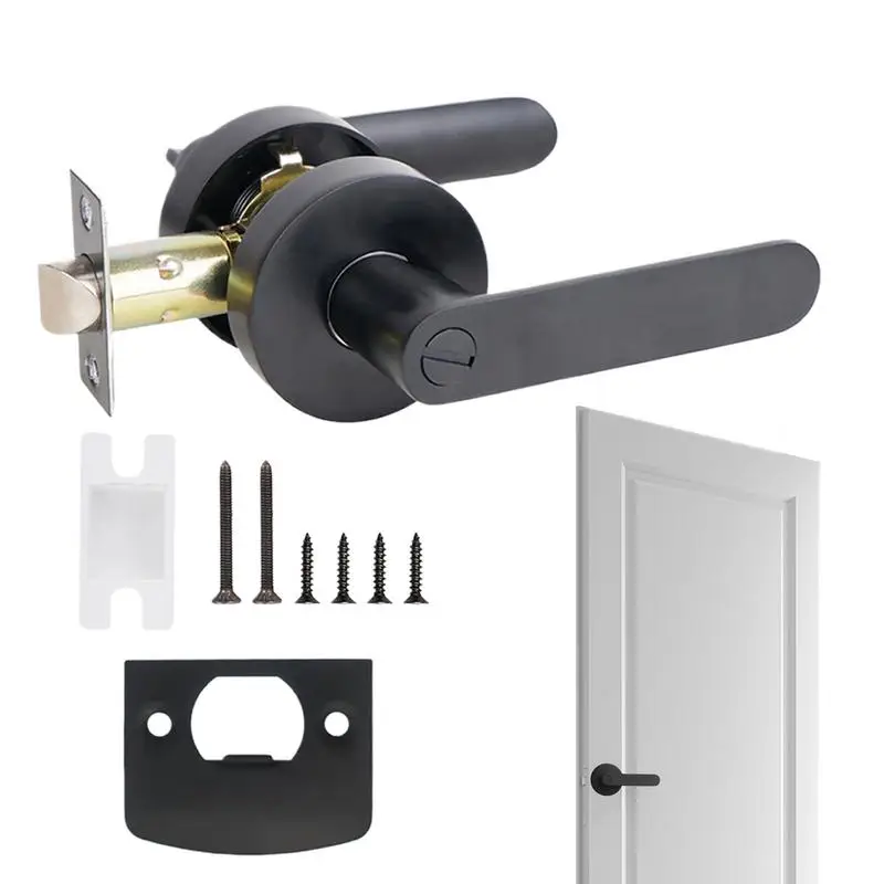 

Door Lever Heavy Duty Black Passage Doorknob Lock Interior Black Flat Door Handles Keyless for Bathroom Bedroom Household Home