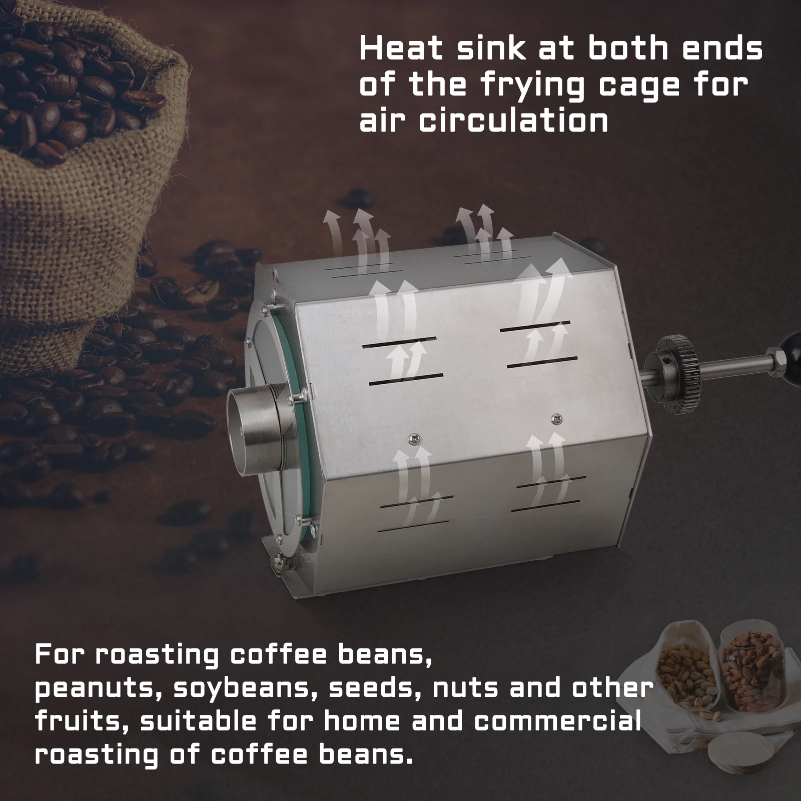 Electric Manual Coffee Roaster, Coffee Bean Nuts Baking Machine, Home Outdoor Roasting Machine, Stainless Steel, visible, 5L