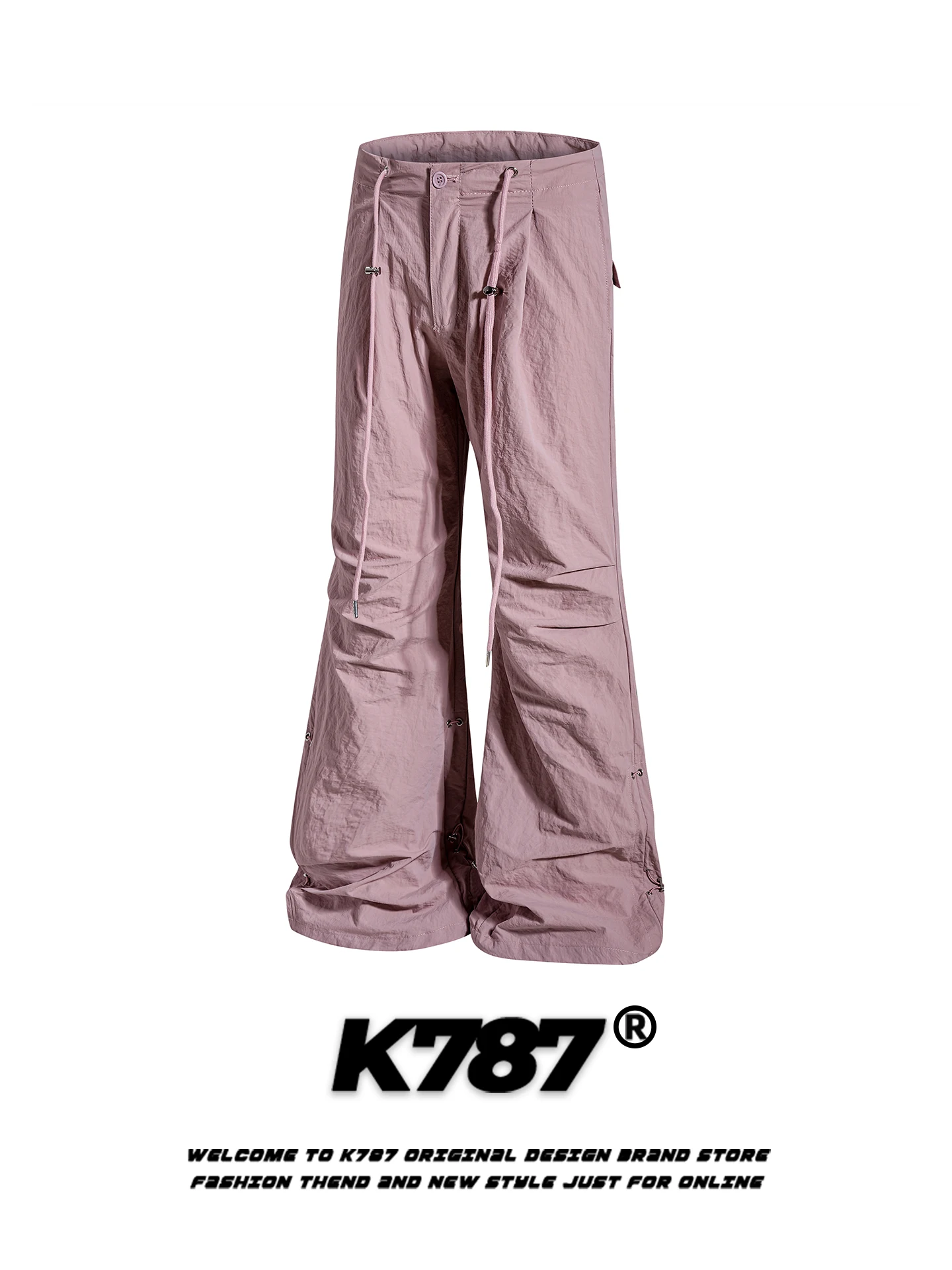 

K787 American Retro Pure Color Dstring Bell Bot Paratrooper Pants Loose Casual Trousers for Men And Women Casual Daily ...