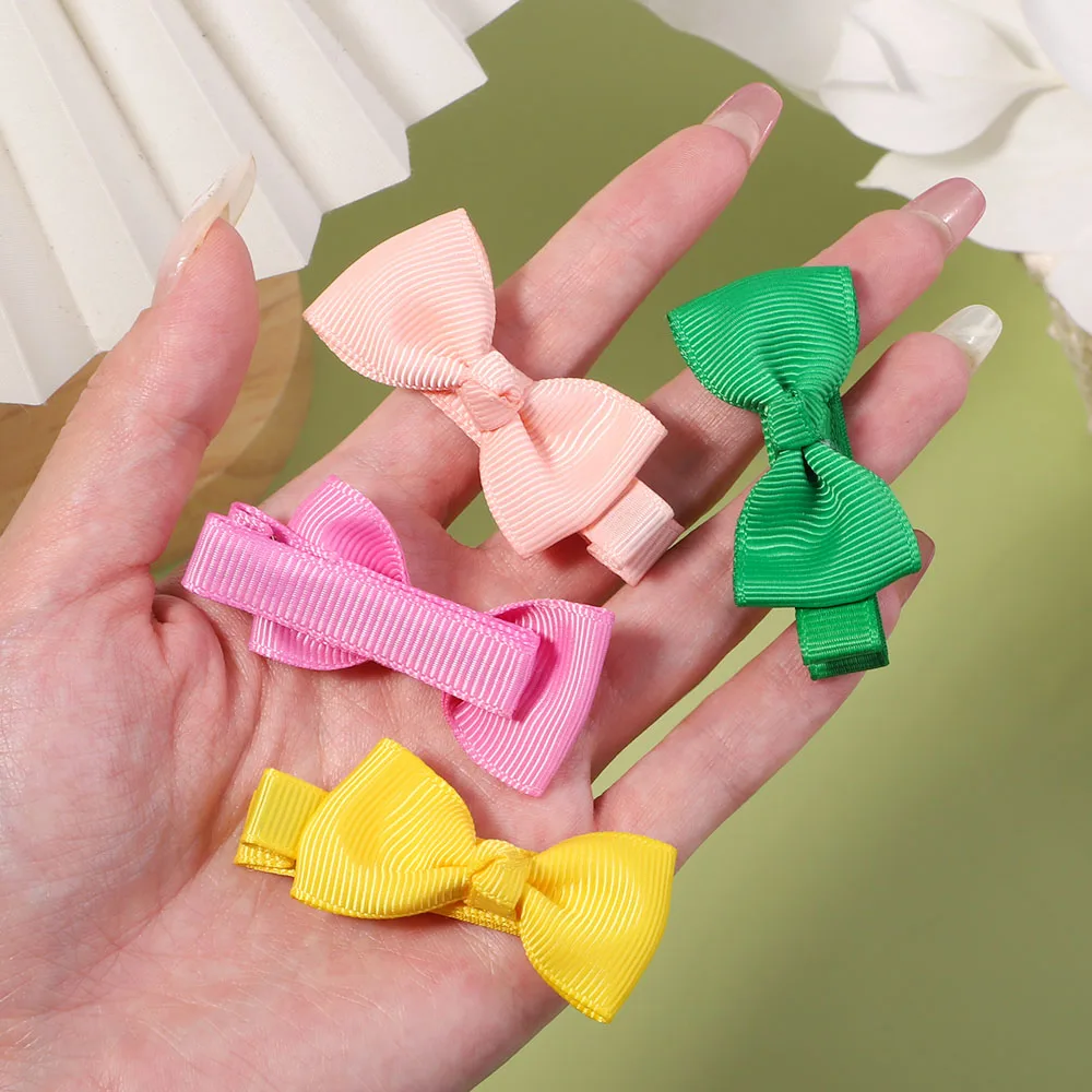 10Pcs/Set 2\'\' Solid Color Bowknot Hair Clips For Cute Girls Ribbon Handmade Bows Hairpin Barrette Headwear Kids Hair Accessories