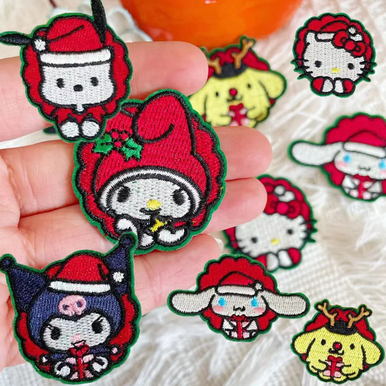 

Christmas Sanrio Cloth Stickers Anime Cartoon Hello Kitty Melody Kuromi Pochacco Cute Embroidery DIY Clothing Matching Patches