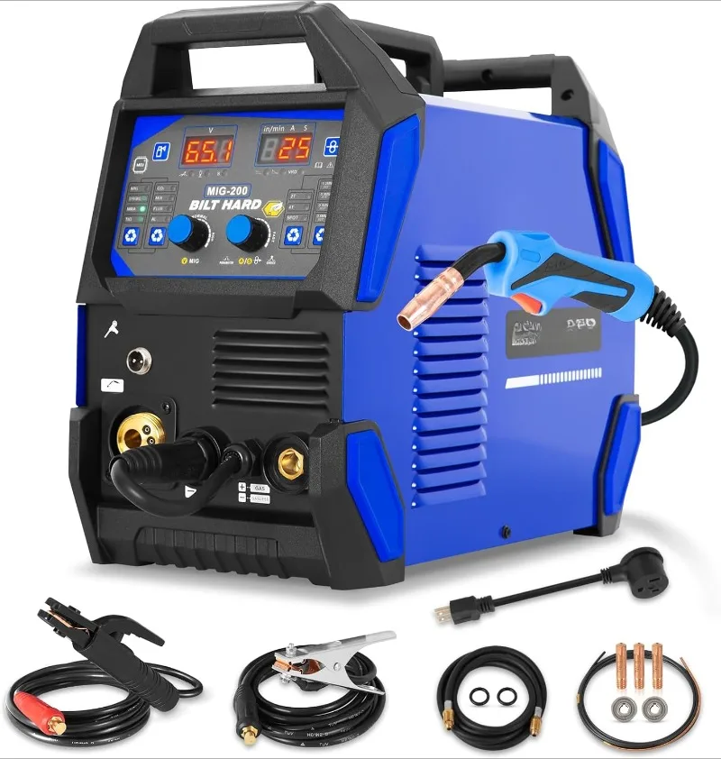 BILT HARD 200A MIG Welder, MIG/Flux Core MIG/Lift TIG/Stick 4-in-1 Welding Machine w/IGBT Inverter,Multi-Process Welder