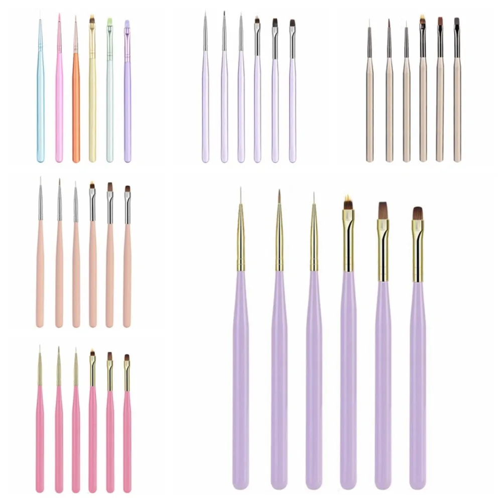 6 teile/satz flüssiges Pulver Zeichnung Nagellack Pinsel Set ultra dünne Linien Kleber Phototherapie Stifte Nagel Zeichnung Stift Acryl