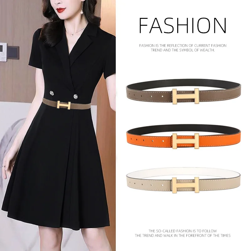 Luxury Brand Leather Belt for Women Designer Alloy Buckle Waist Strap Female Jeans Trouser Dress Waistband