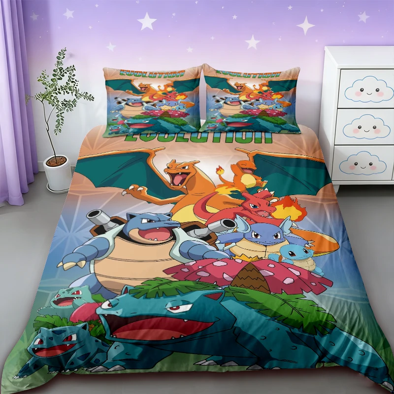 Duvet Cover Anime Three-piece Set Duvet Cover Pikachu Cartoon Bedding Set Comforter Cover for Bedroom Decor Queen King Size view 4