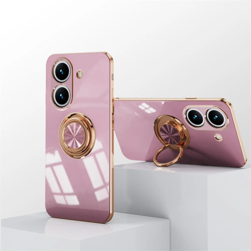 For Xiaomi Poco C65 Case Luxury Plating Magnetic Ring Stand Phone Case for PocoC65 Poco C65 Little C 65 Soft Silicone Back Cover