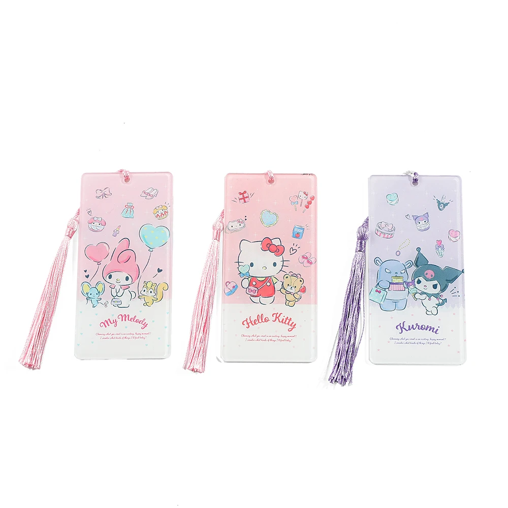 Cute Sanrio Hello Kitty Acrylic Colorful Tassel Bookmark, Ideal School Learning Gift for Sanrio Girls