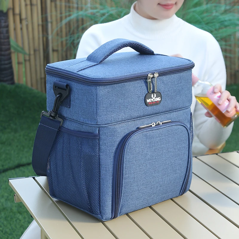 New Double Layers Large Capacity Tote Lunch Bags Thermal Insulated Lunch Box for Women Men Office Food Shoulder Cooler Bags