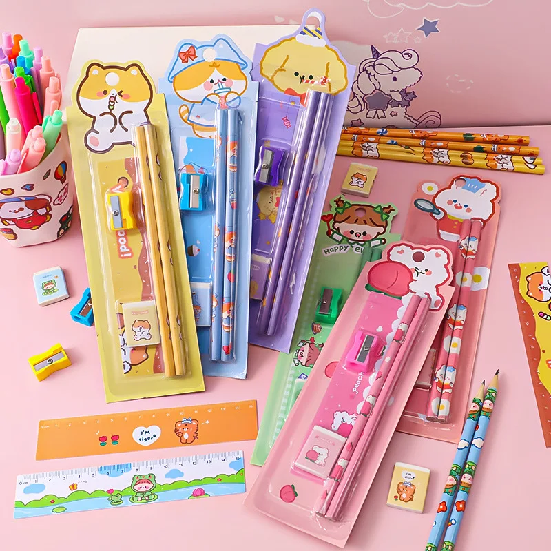 5 in 1set Stationery Set Children's Day Gifts New Semester Stonego Gift Package Pupils Pencil Eraser Pencil Sharpener Ruler