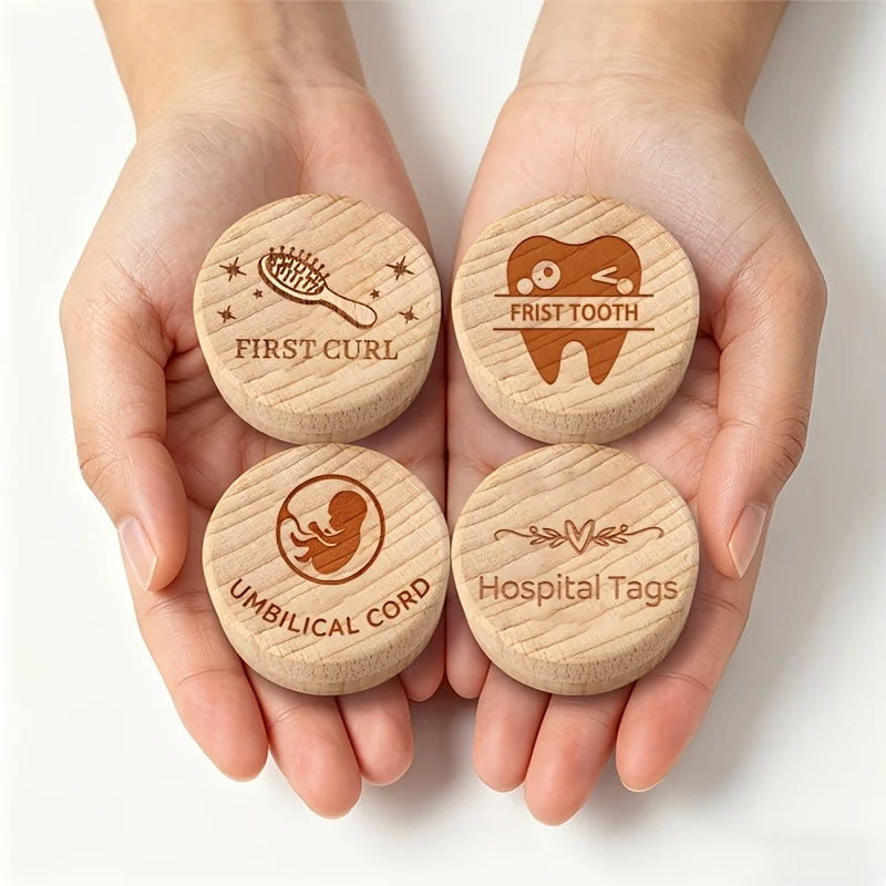 2D Wooden Storage Box Infant Deciduous Teeth Umbilical Cord Memorial Crate Kit Newborns Preserve Cherished Milestones Early