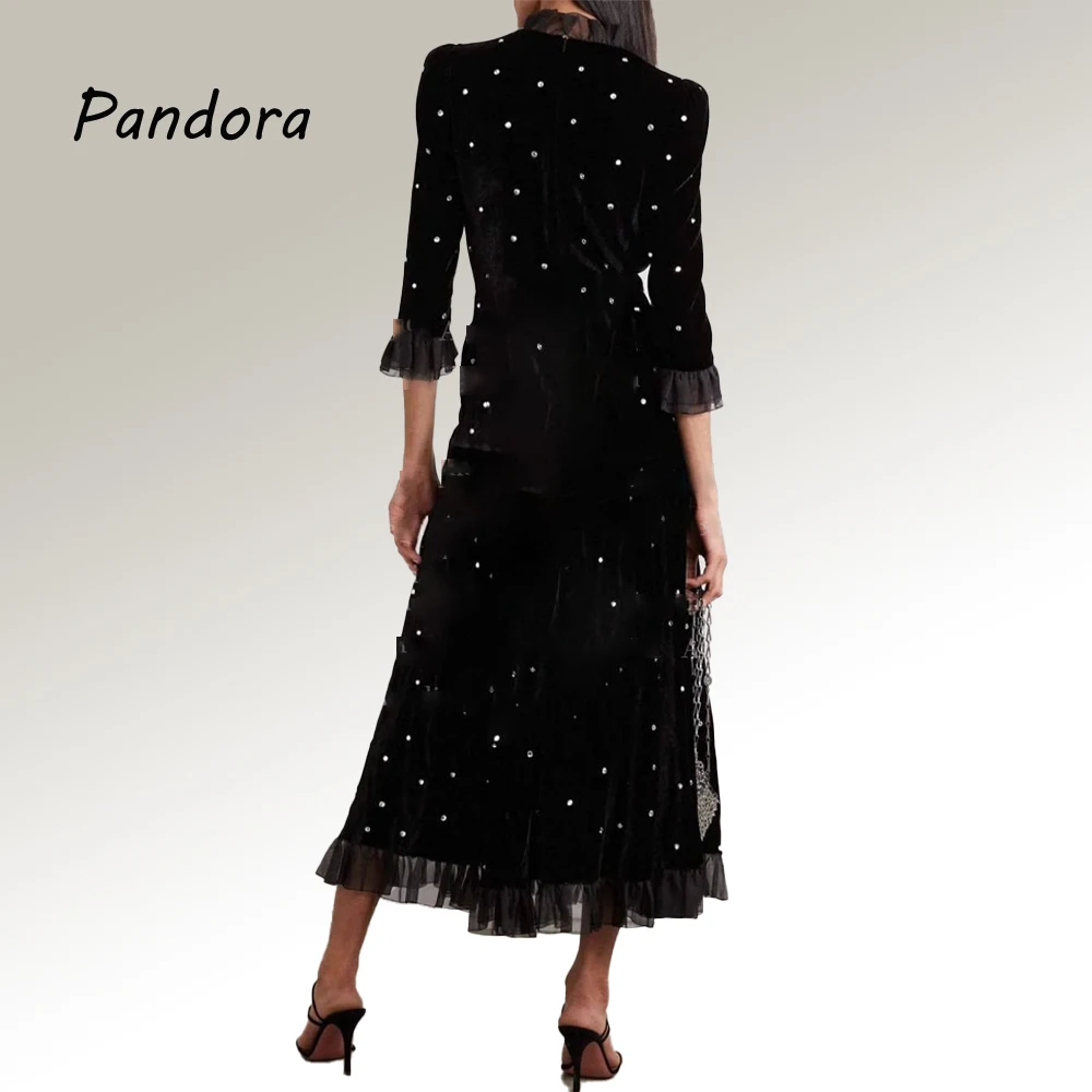 Pandora Women's ankle-length formal Evening dress with high-neck A-line prom gown Full sleeve birthday wedding party dress