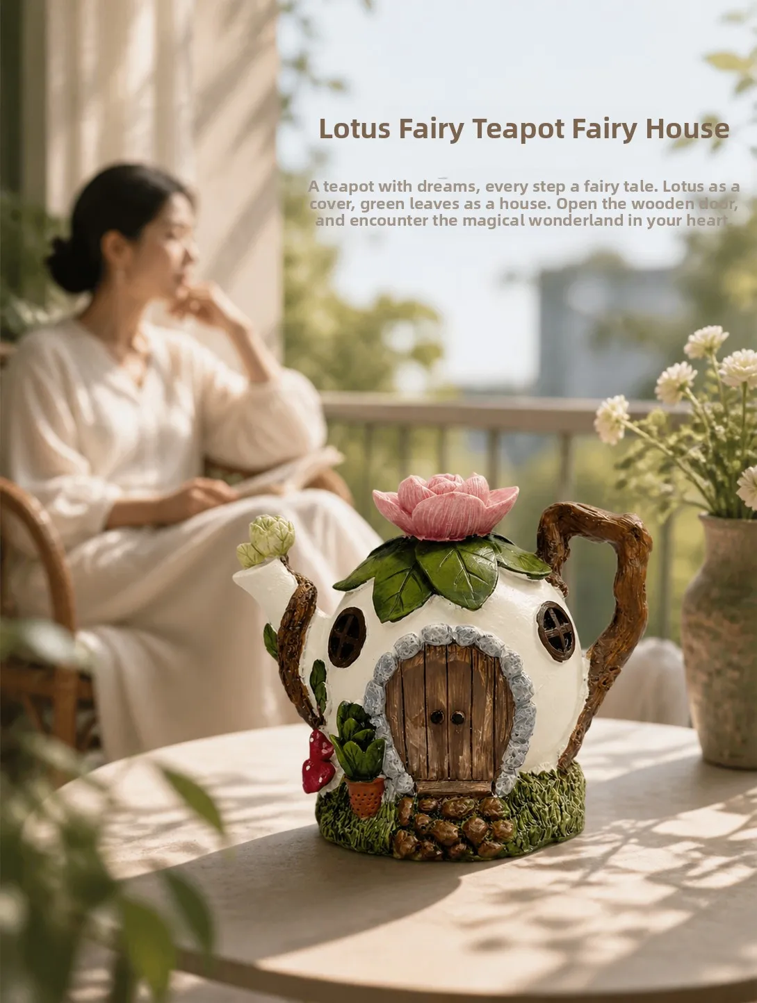 Outdoor Balcony Decorative Ornaments Lotus Flower Fairy House Shape Garden Terrace Balcony Plant Stand Decoration Ornaments