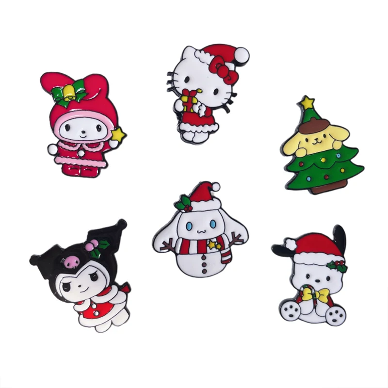 Christmas Cinnamoroll Hello Kitty Melody Kuromi Enamel Brooch Kawaii Sanrio Pins Metal Badge Lapel Backpack Accessories Gifts