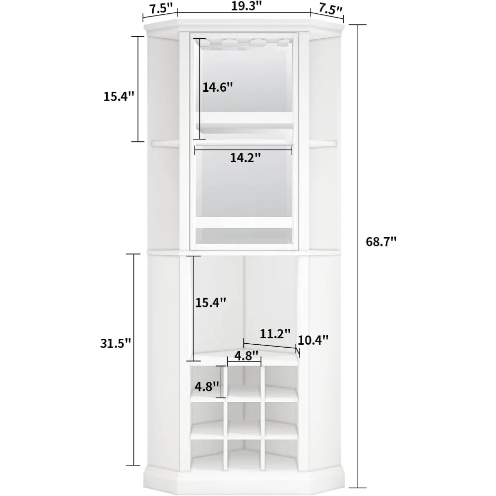 Gabinete de vino con estante de vidrio giratorio, gabinete de almacenamiento de barra de granja con portavasos, gabinetes de Bar