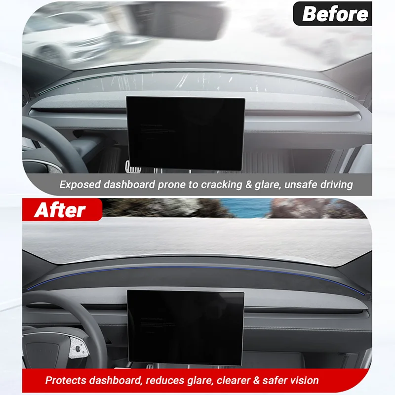 Suitable for Tesla Model Y 2025-2026 Models, Special Suede Dashboard Light-Proof Mat, Ultra-Thin Sun Protection, Heat Insulation, Anti-Slip Center Console Sunshade Mat