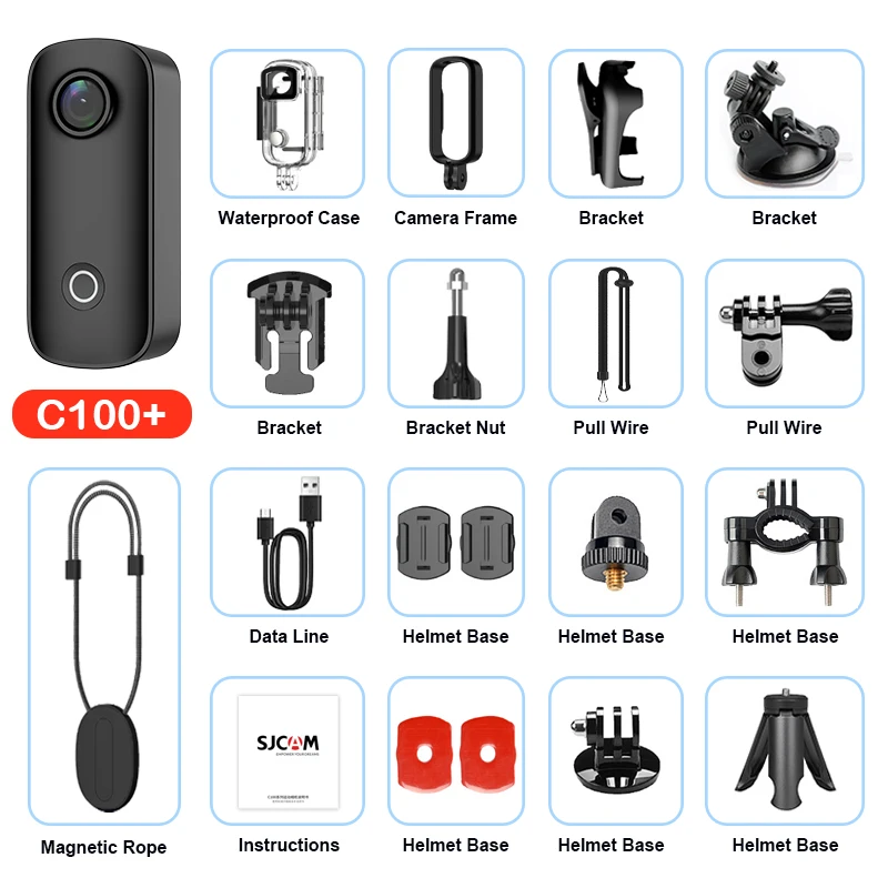 SJCAM C100 / C100Plus Mini Duimcamera 1080P30FPS / 4K30FPS H.265 12MP 2.4G WiFi 30M Waterdichte behuizing Actie Sport DV Camcorder