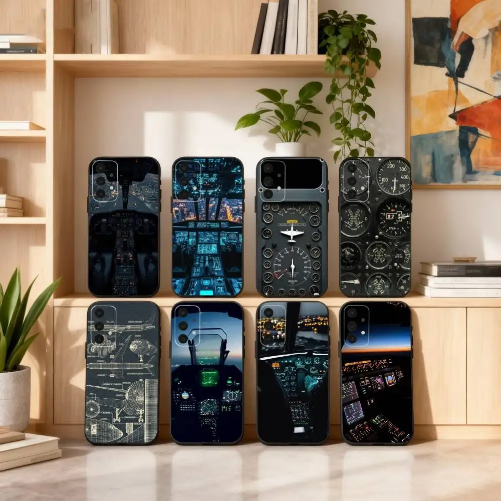 

A-Aeroplane Pilot Cockpit Phone Case For Samsung S25,24,23,22,30,21,10,9,Ultra,Plus,Lite,FE,4,5 G Soft Black Case