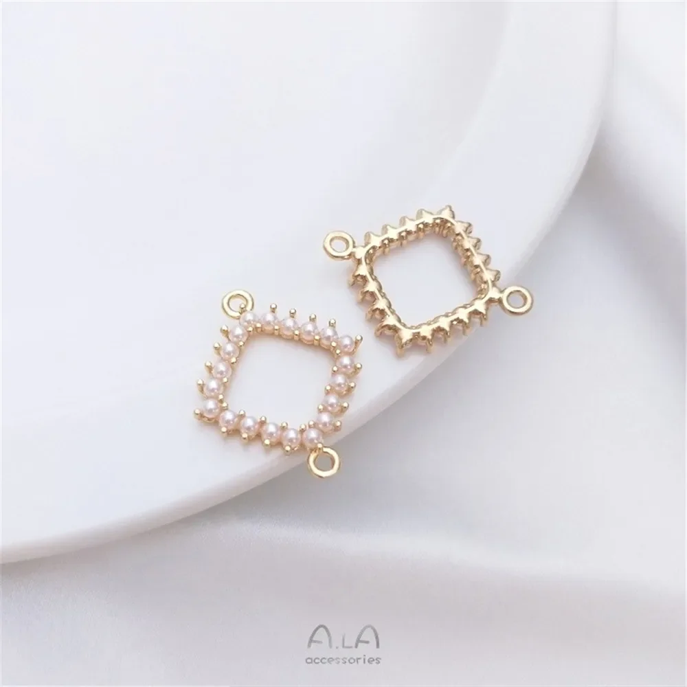 14K Gold eingelegte Perle herzförmiger Diamant rund doppelt hängendes Zubehör Diy Armband Ohrringe Anhänger Stecker K121