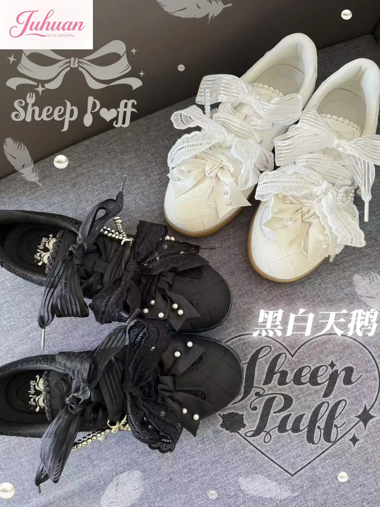 

Original design sweet girl fashion comfortable sports training shoes women lo run lace bow pearl lolita women‘s sports shoe