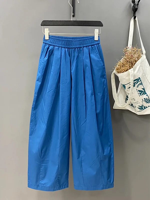 

Брюки повседневные больших размеров, широкие, плиссированные, тонкие, летние, укороченные (до щиколотки), для полных женщин весом до 136 кг, в европейском стиле, свободного кроя, с эластичным поясом