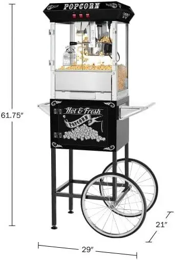 Popcorn Machine with Cart – 8oz  with Stainless-steel Kettle, Heated Warming Deck, and Old Maids Drawer by Superior Popcor