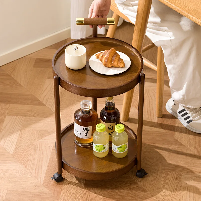 Solid wood mobile coffee table with wheels sofa side table bedside table living room snack