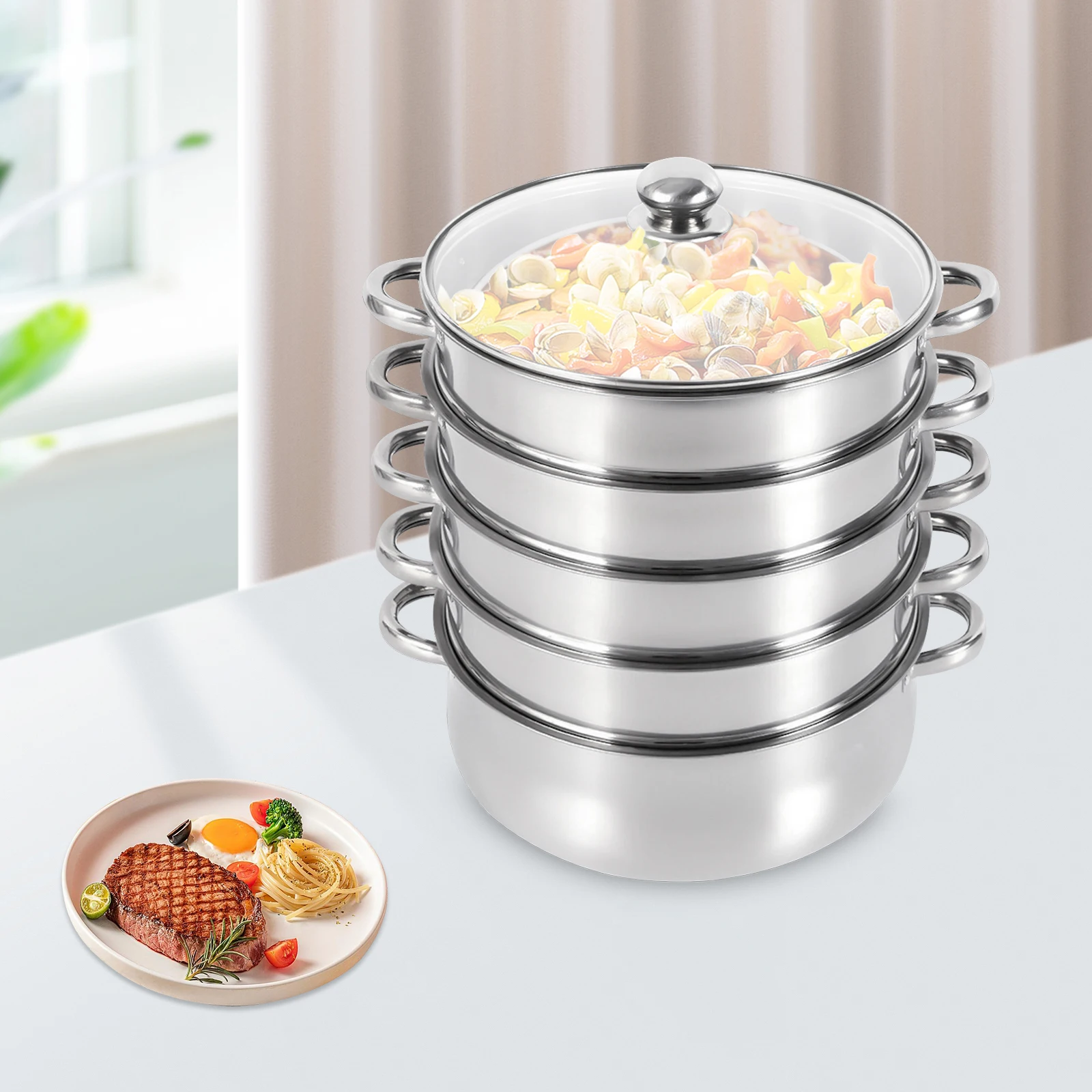 

5-уровневая пароварка из нержавеющей стали, посуда, кастрюля для приготовления пищи, 4 решетки для приготовления на пару, 1 кастрюля для приготовления пищи, кастрюля для приготовления на пару 28 см/30 см