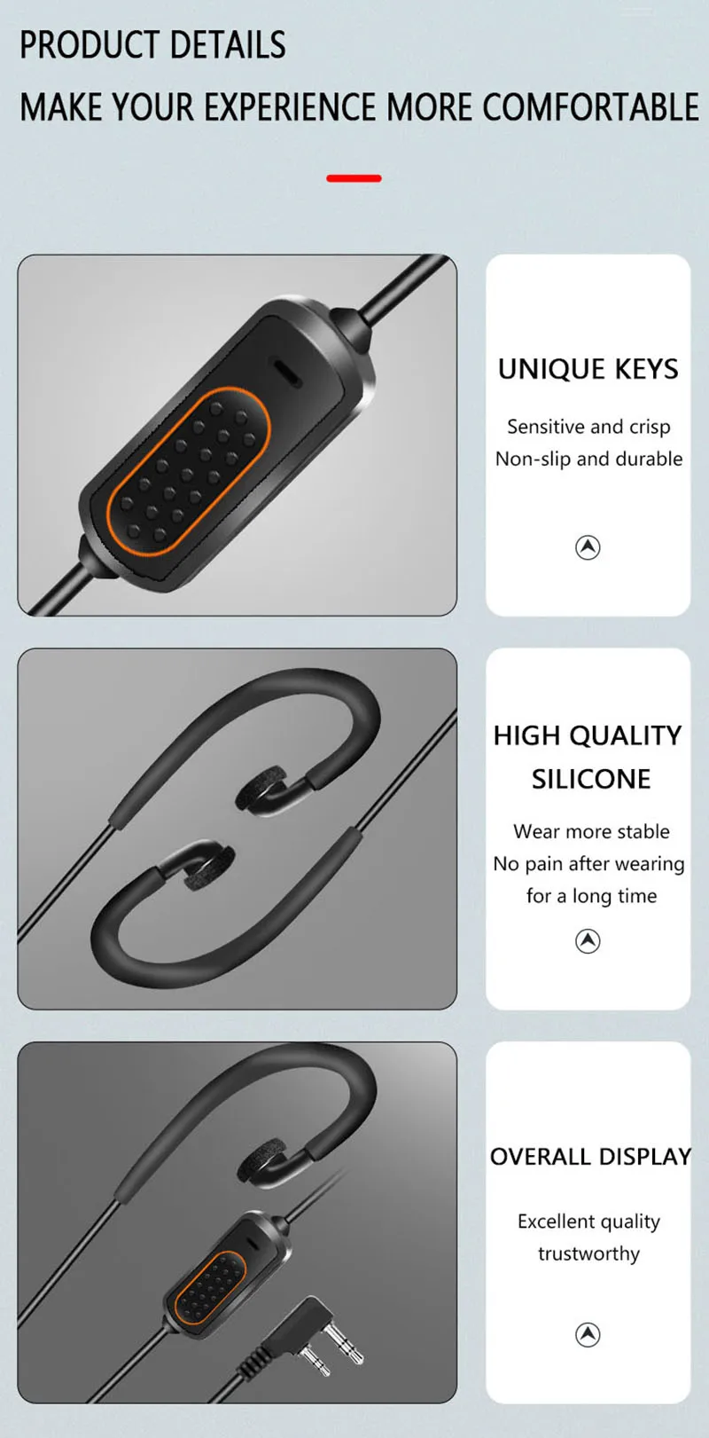 ABBREE 780 Headset-Mikrofon-Kopfhörer für BaoFeng UV-5R UV-5RH UV-21 PRO UV32 Quansheng UV-K6 Walkie Talkie Two Way Radio Zubehör – Detail 7