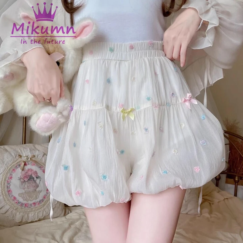 Mikumn Harajuku Cute Bloomers Shorts Girls Y2k Sweet Fluffy Lantern Shorts Women Japanese Kawaii Multicolour Bow Pumpkin Shorts