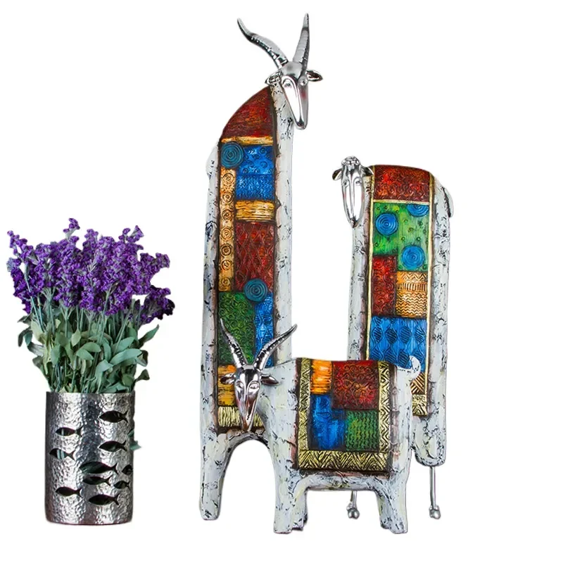 for American Country Oil Painting Sheep Ornament Creative Handicrafts Living Room TV Cabinet Hotel Soft Decoration Birthday