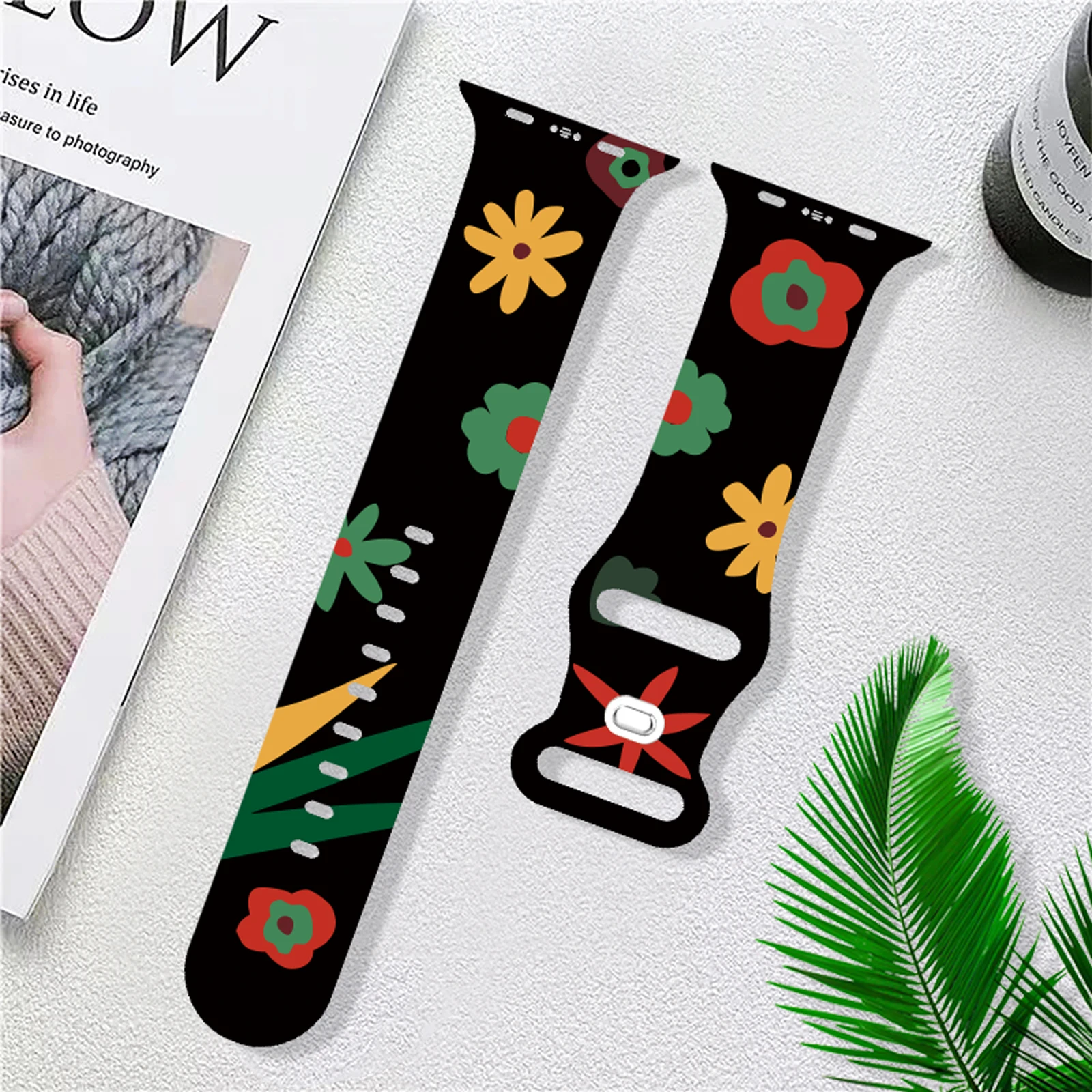 สายซิลิโคนสําหรับ iWatch 10 9 8 7 SE ดอกไม้พิมพ์เปลี่ยนสร้อยข้อมือสําหรับ Apple Watch 44 มม.42 มม.41 มม.40 มม.