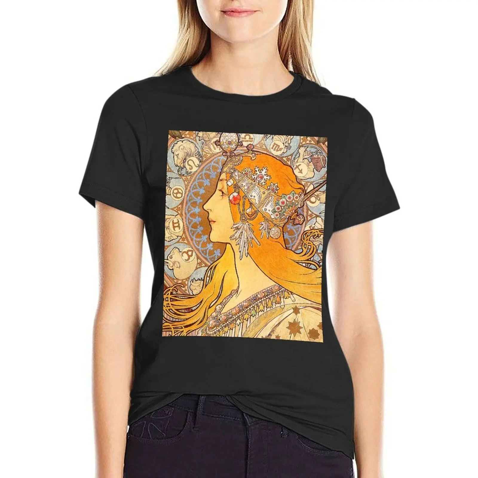 Zodiac (1896) by Alphonse Maria Mucha T-Shirt sports fans tees western t-shirt dress for Women