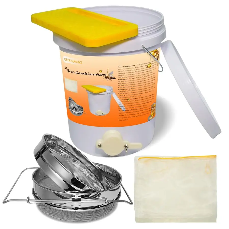

Ведро 5-галонные принадлежности для пчеловодства, усилитель для меда, ворот из нержавеющей стали, двойное сито, фильтр для меда, мешок для фильтрации меда, резервуар для раскрытия Ho