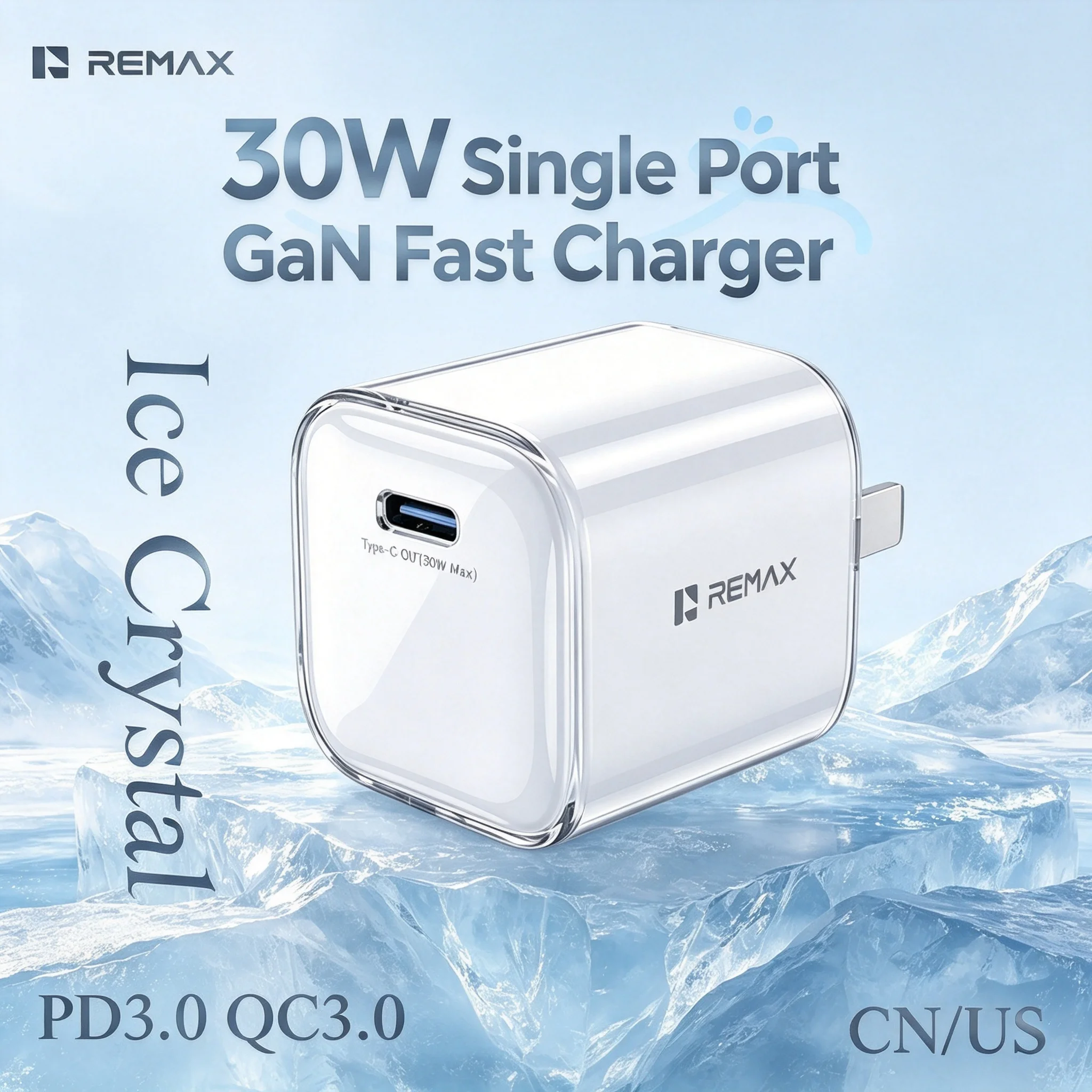 REMAX 30W PD3.0 QC3.0 Fast Charging GaN USB C Charger Mini Foldable Travel Wall Adapter Smart Temperature Control