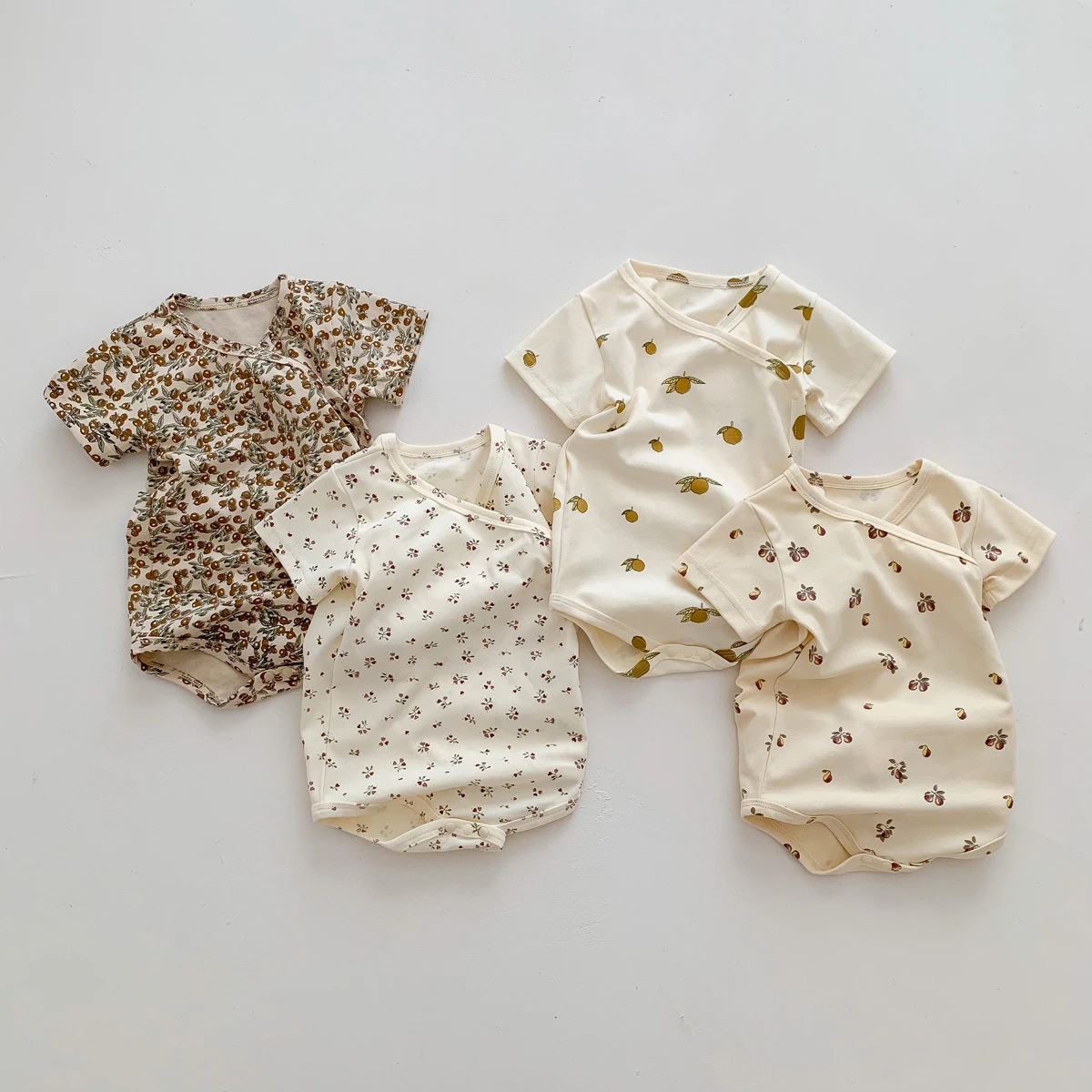 Newborn Girls Boys Baby Romper Fruit Flower Print Short-sleeved Cotton Soft Jumpsuit Infant Clothes