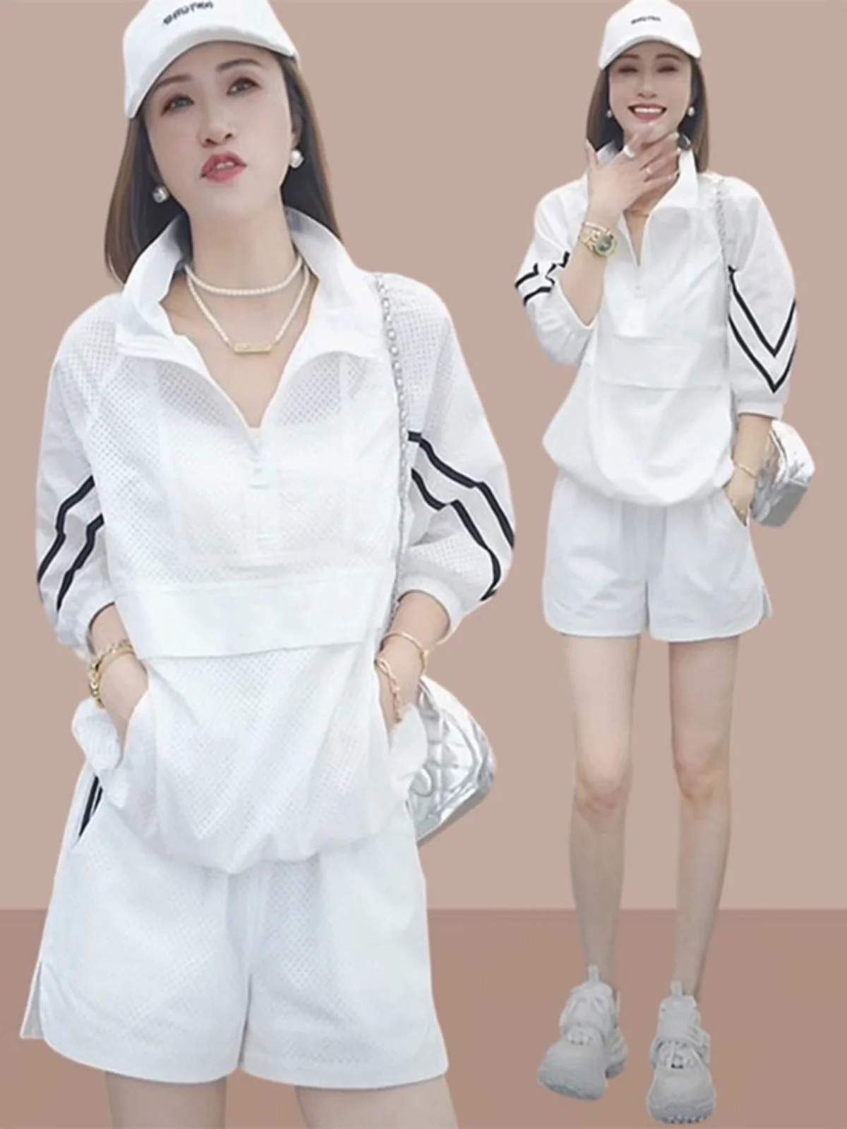 

Faionable повседневный женский летний комплект большого размера, свободный тонкий солнцезащитный топ, комплект из двух предметов, Sli, полиэфирное волокно