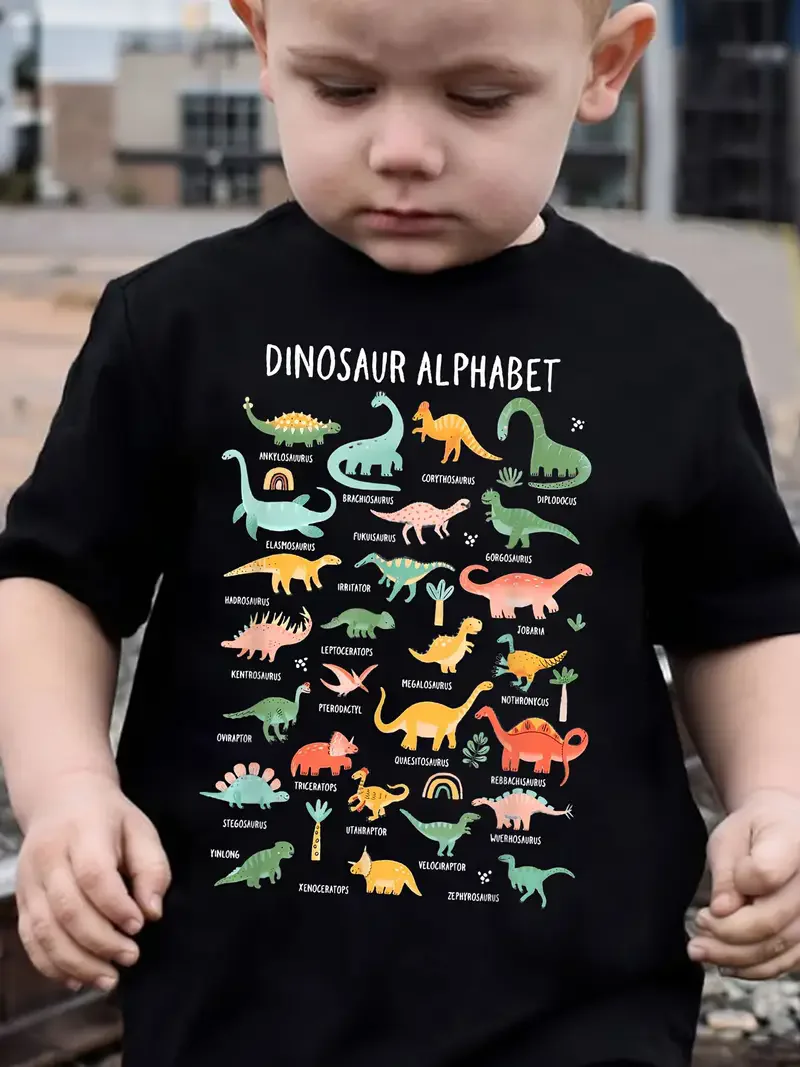 

Funny Kids Boys' Dinosaur Alphabet Graphic Tee Tshirt Cute Short Sleeve T-Shirt for All Seasons Baby Girls T Shirt