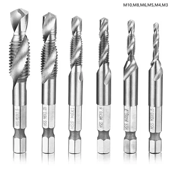 조합 드릴 비트, 셀프 태핑 드릴링 도구 세트, 목재 플라스틱 알루미늄 합금, 1/4 육각, HSS4341, M3-M10, 6 개