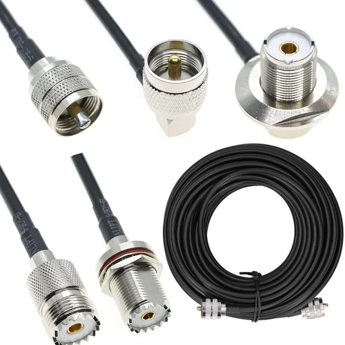 Imagen 1 del producto RG58 UHF a UHF PL259 SO239 macho hembra enchufe Jack ángulo recto conector Coaxial extensión de antena RF cable coaxial 50ohm 5M