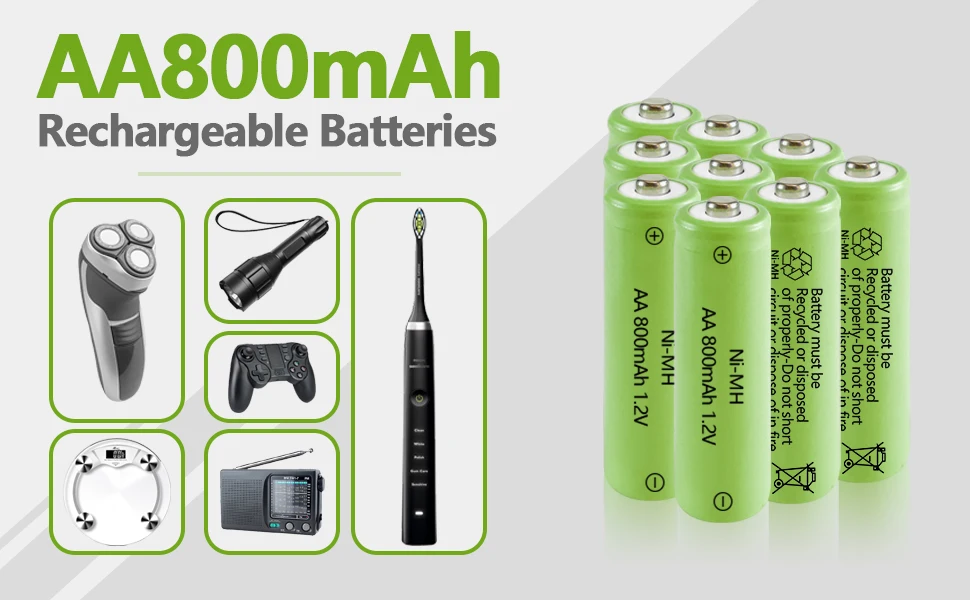Solar Rechargeable Ni-MH AA Batteries AA 800 mAh Battery