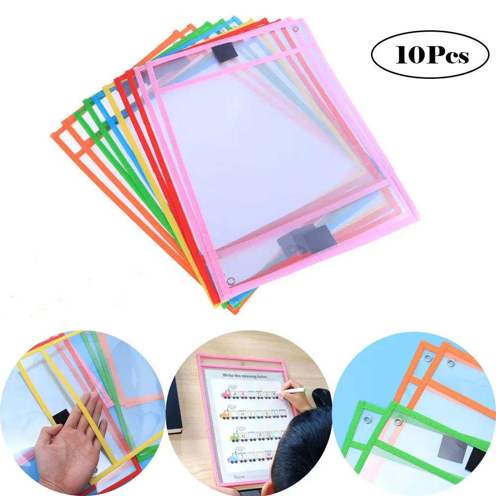 

10pcs Dry Erase Bag Transparent Wipe Rewritable Child Resuable Pockets Waterproof Marker Pen Holder