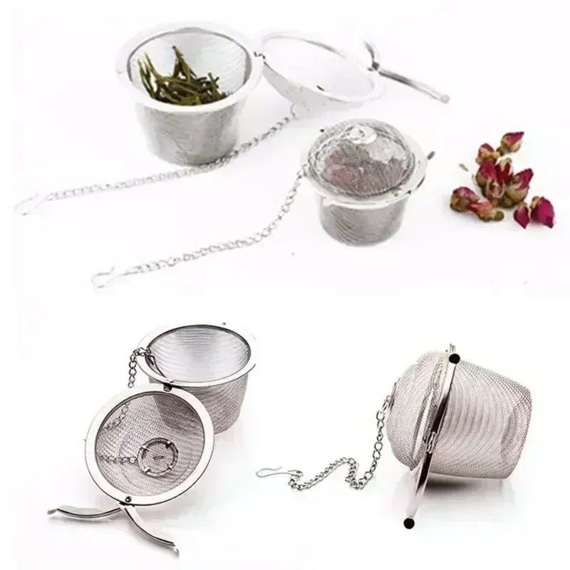 Tea Ball Durable 6 Sizes Silver Reusable Stainless Mesh Herbal Ball Tea Spice Strainer Teakettle Locking Tea Filter InfuseSpice